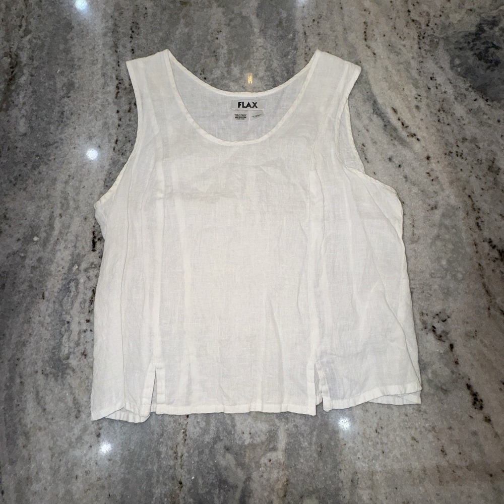 FLAX White Linen Sleeveless Top Beach Boho Thrilled To Be Me Size M Minimalist